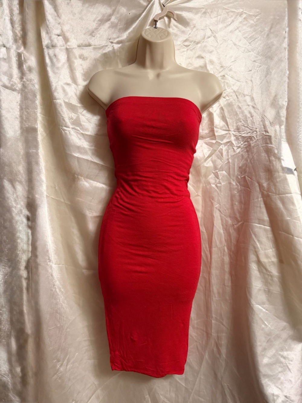 Strapless Red Bodycon Midi Dress